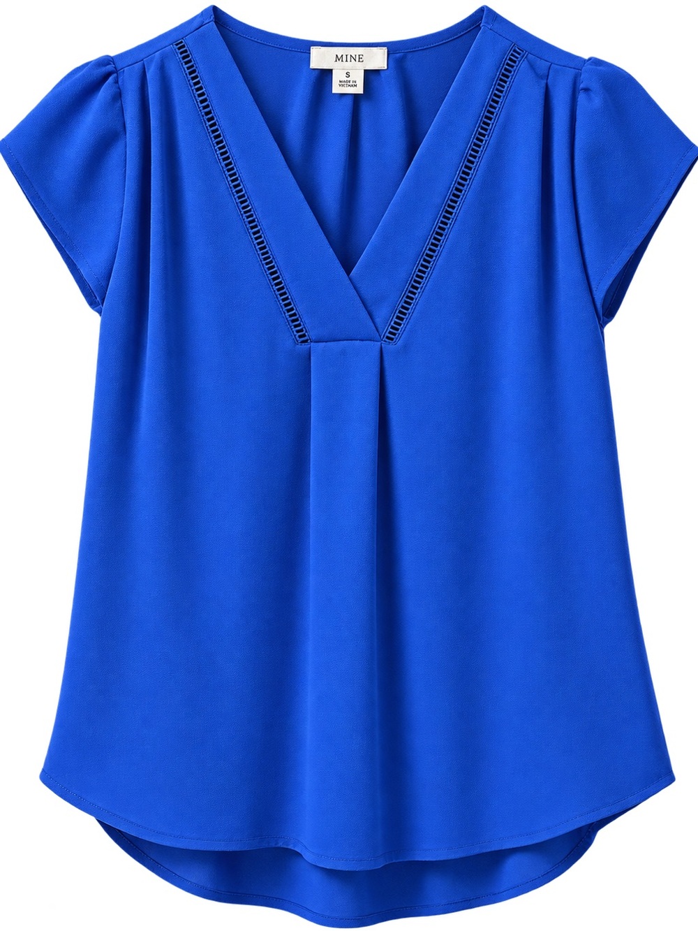 MINE Women's Cobalt Blue V-Neck Short Sleeve Blouse
